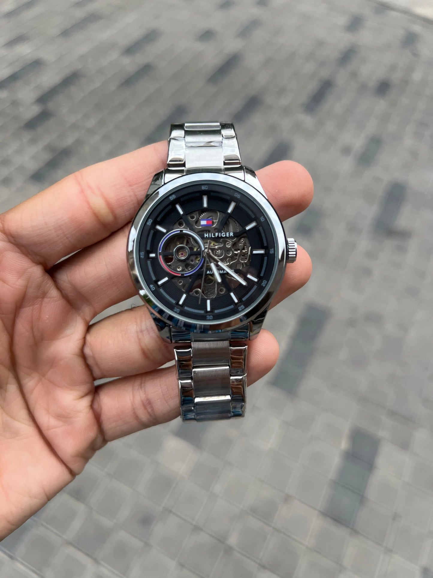 Tommy Hilfige r Automatic Chain Silver Black