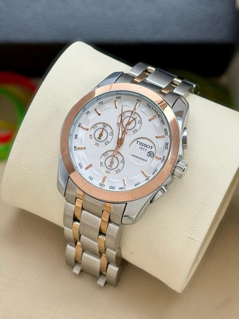 Tissot,1853 silver dial with rosegold bezel two tone strap