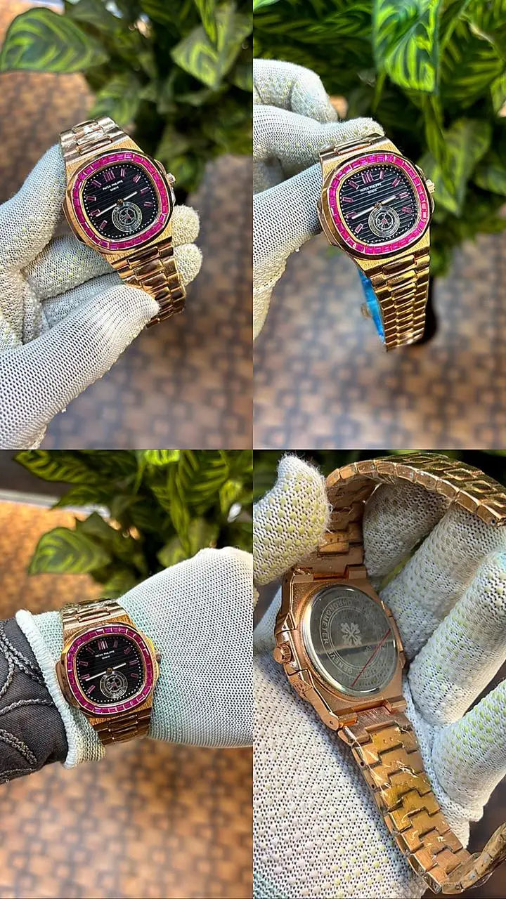 Patek Philippe Nautilus baguette diamond-set bezel.