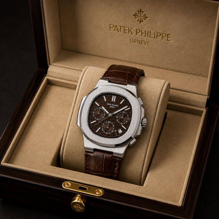 Patek_Philippe Brown Leather Strap Watch