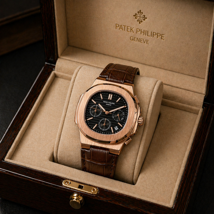 Patek_Philippe Brown Leather Strap Watch