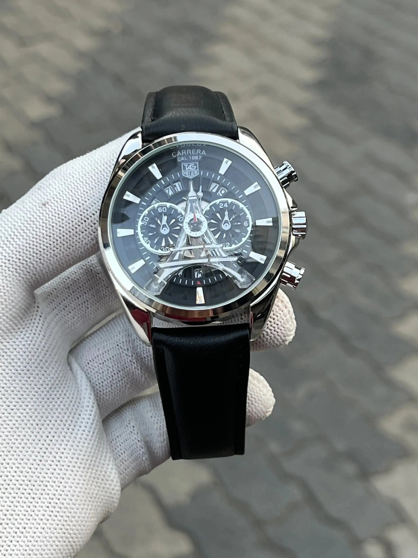 Tag H3uer Eiffel Tower Leather Black Silver