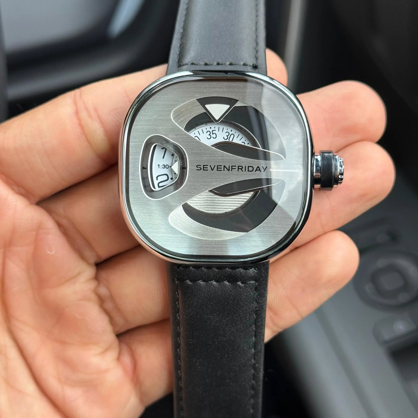 Seven Friday ME Series Leather Silver White Dial Black Belt