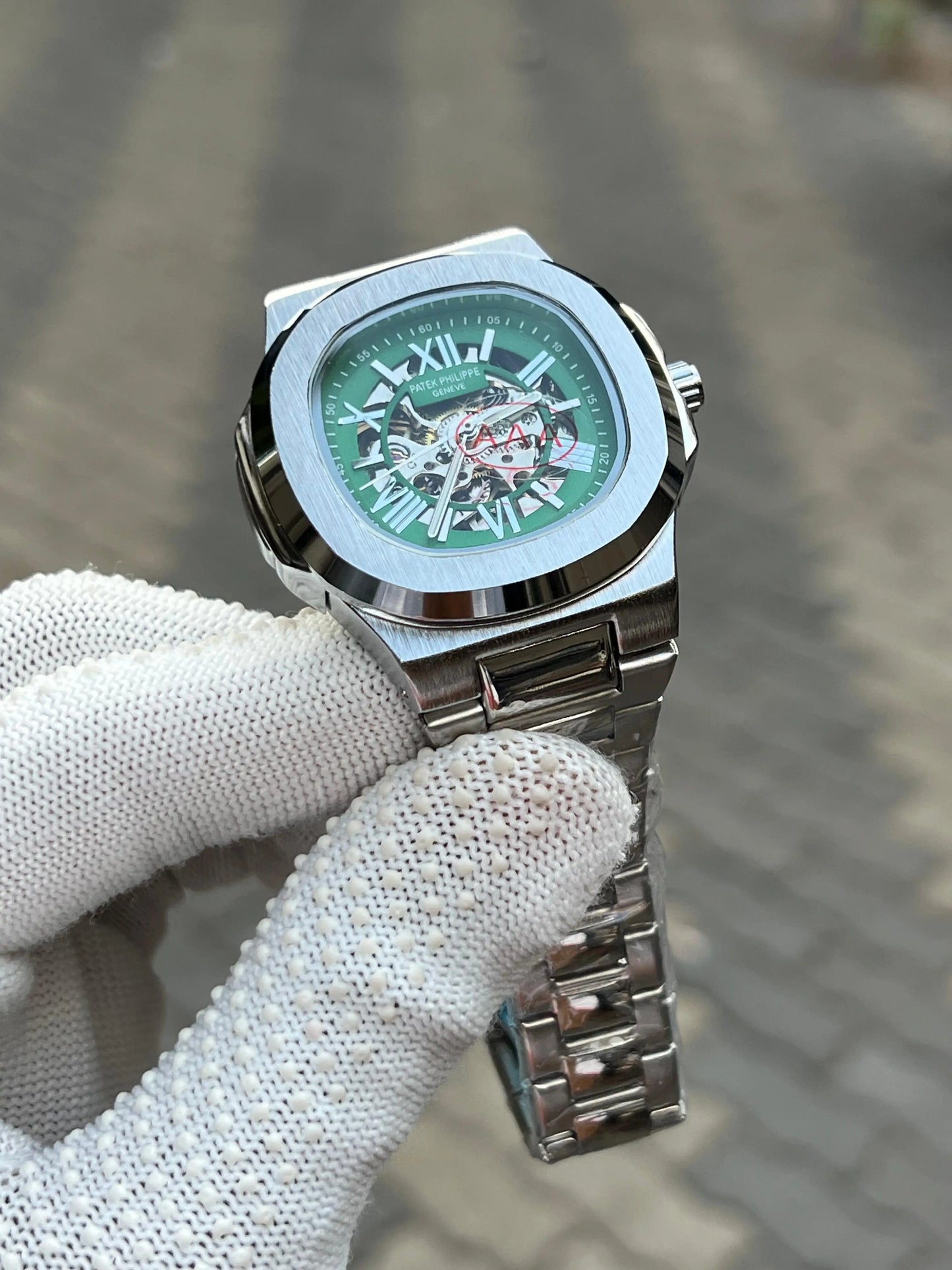 Patek Phillipe Skeleton Roman Silver Green