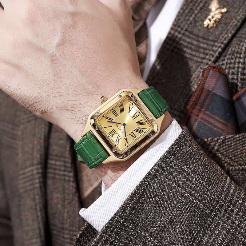 Cartier Santos Dumont Green Leather Strap Quartz Watch