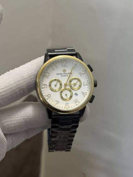 Patek Philippe Black Gold With White Dial Chronograph Watch