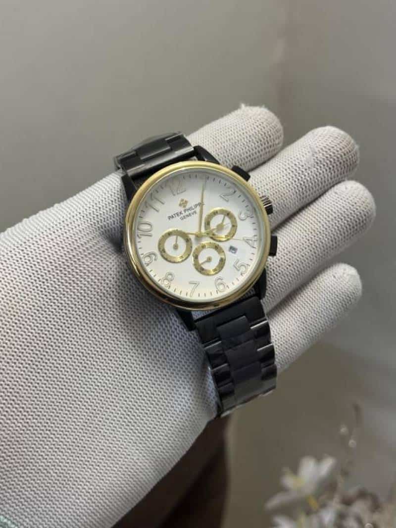 Patek Philippe Black Gold With White Dial Chronograph Watch