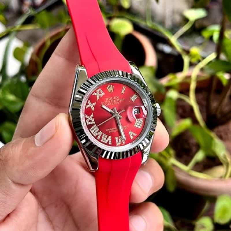 ROLEX DATEJUST RED STRAP AUTOMATIC