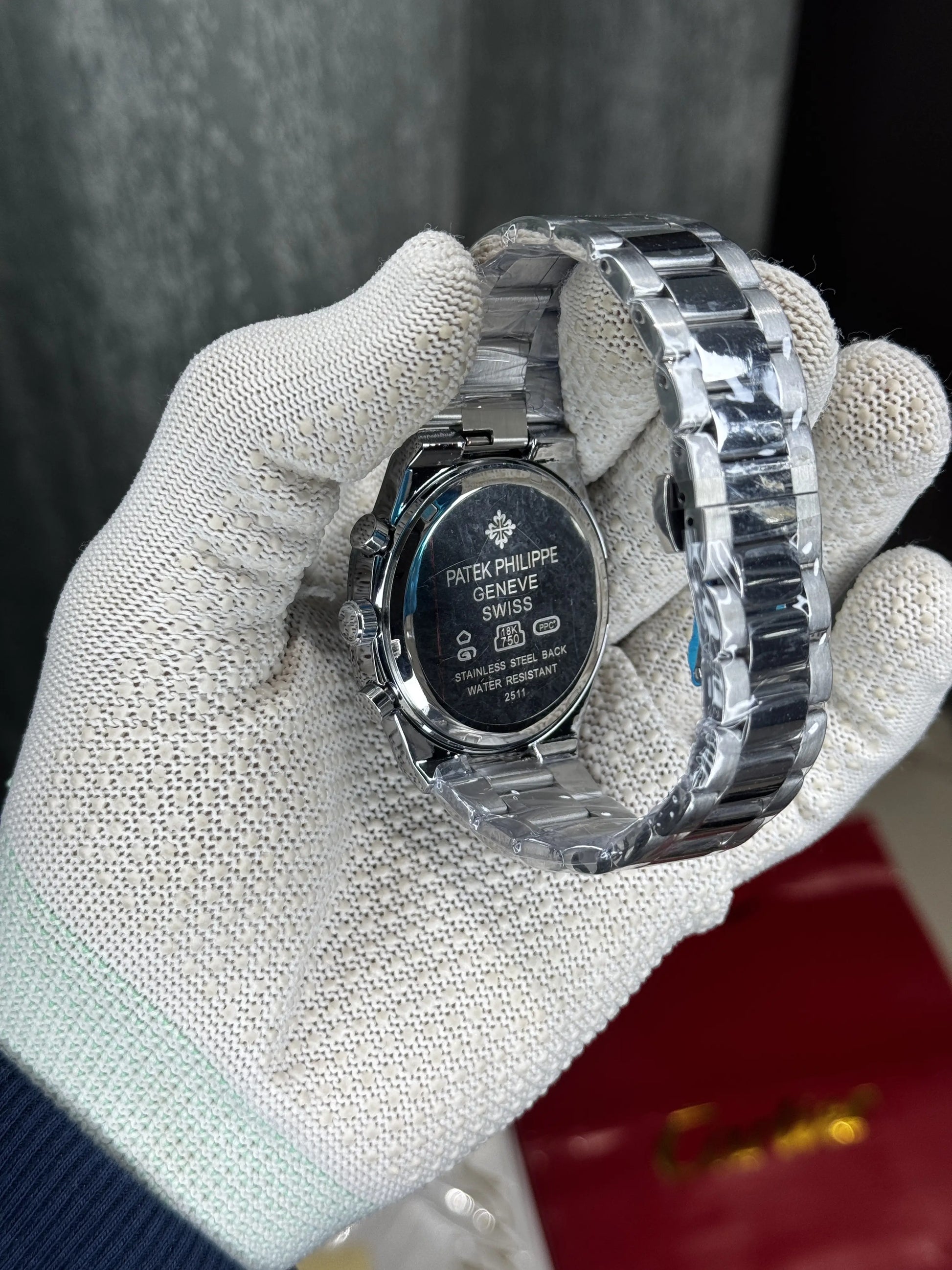Patek  Philippe Silver Black Chronograph Premium Watch