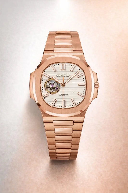 Seiko Nautiko Rose Gold White Open Heart