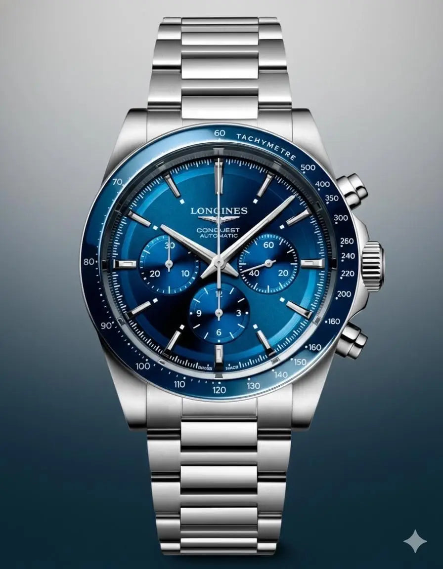 Longines Conquest Chronograph Silver Blue