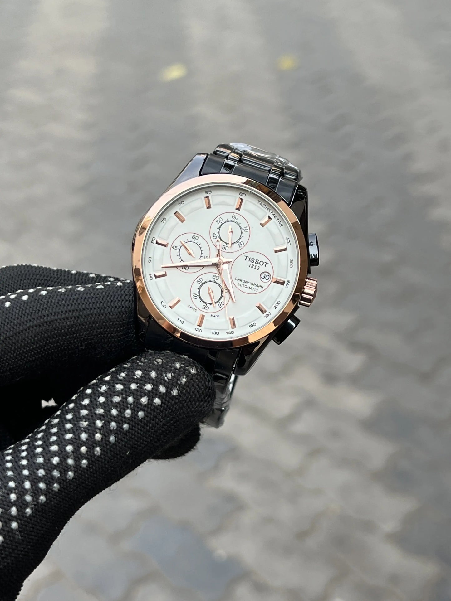 Tisso_t 1853 Chain Black Rose Gold White