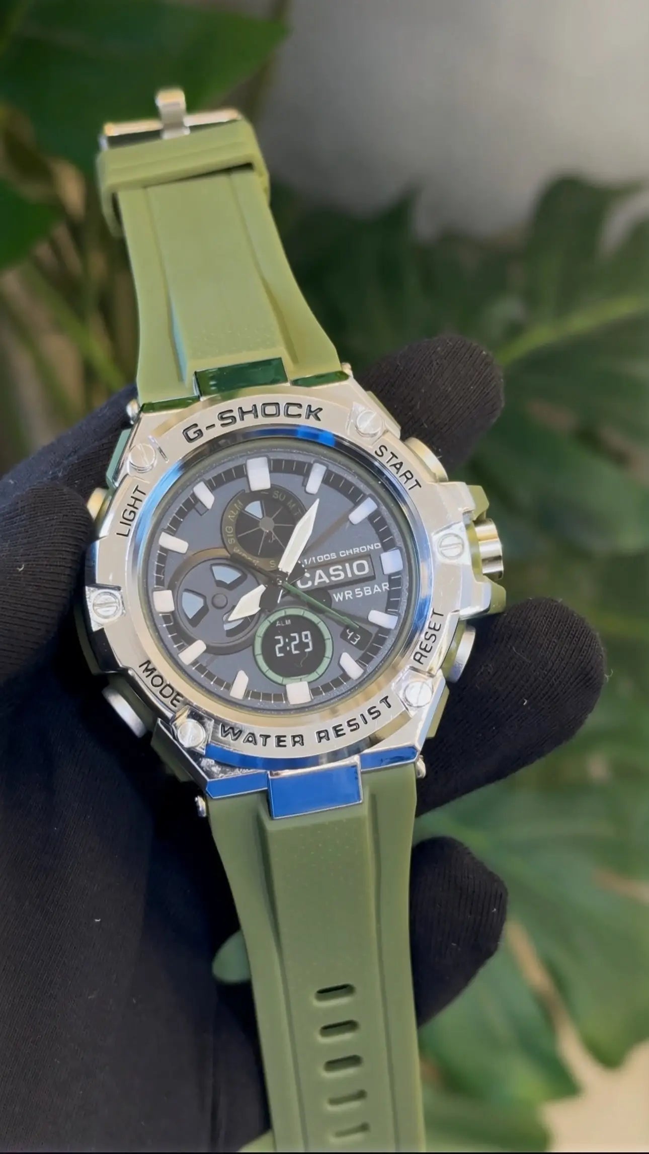G shock B100 green silver