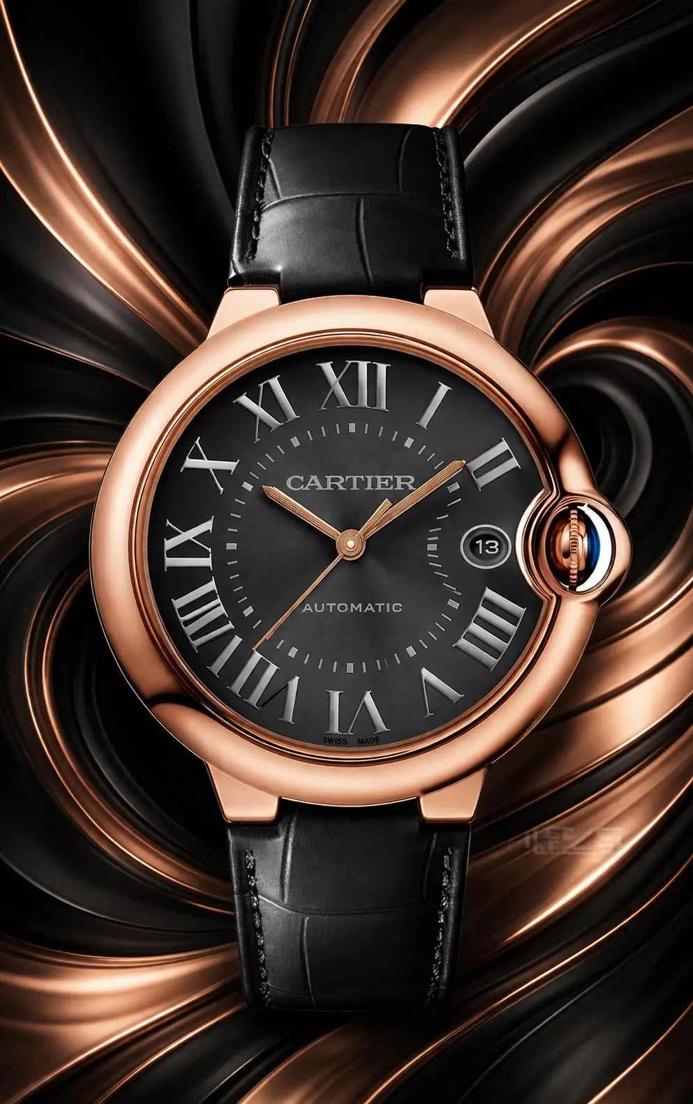 CARTIER BALLON BLACK ROSEGOLD WITH CROCO STRAP