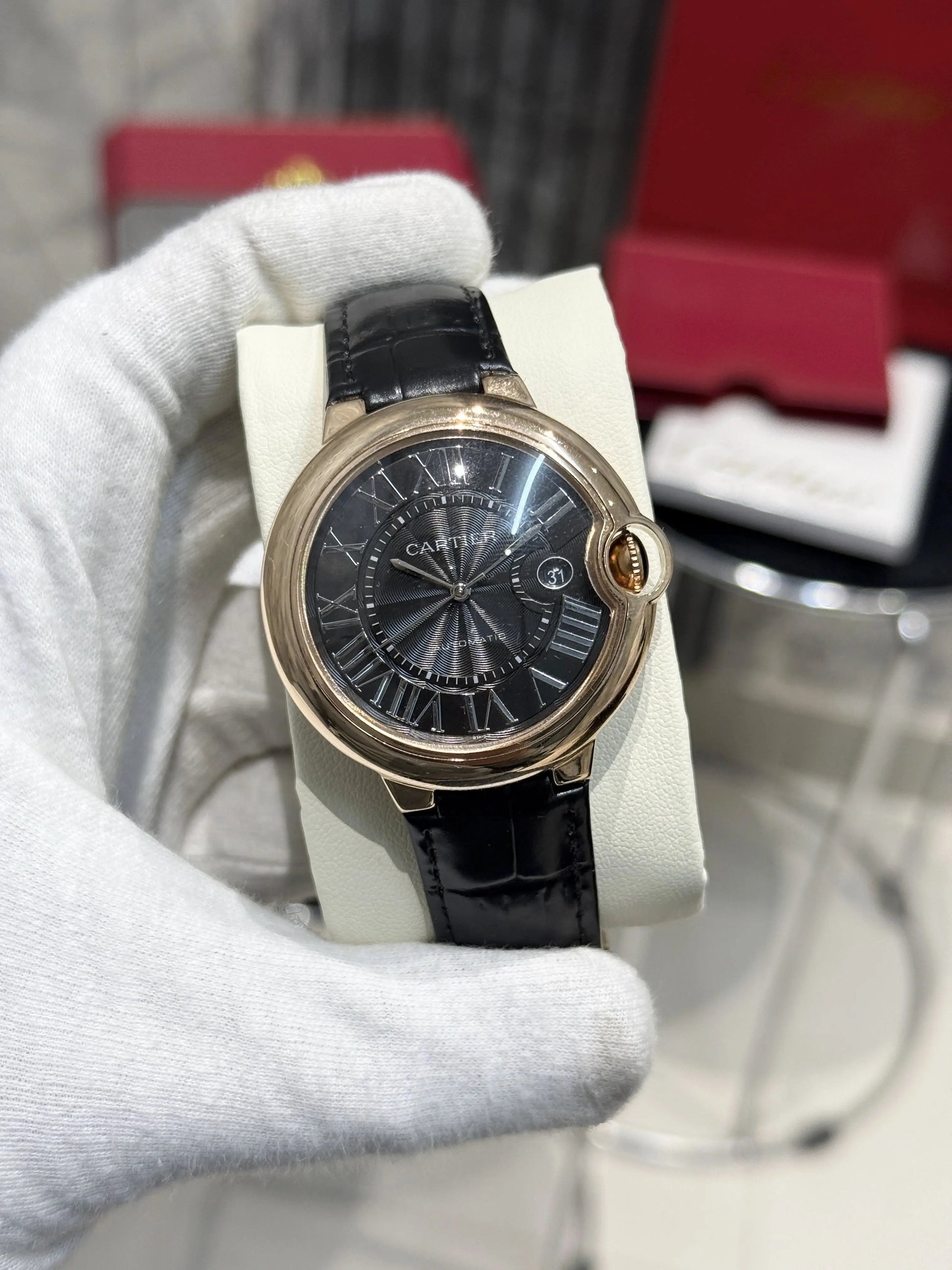 CARTIER BALLON BLACK ROSEGOLD WITH CROCO STRAP