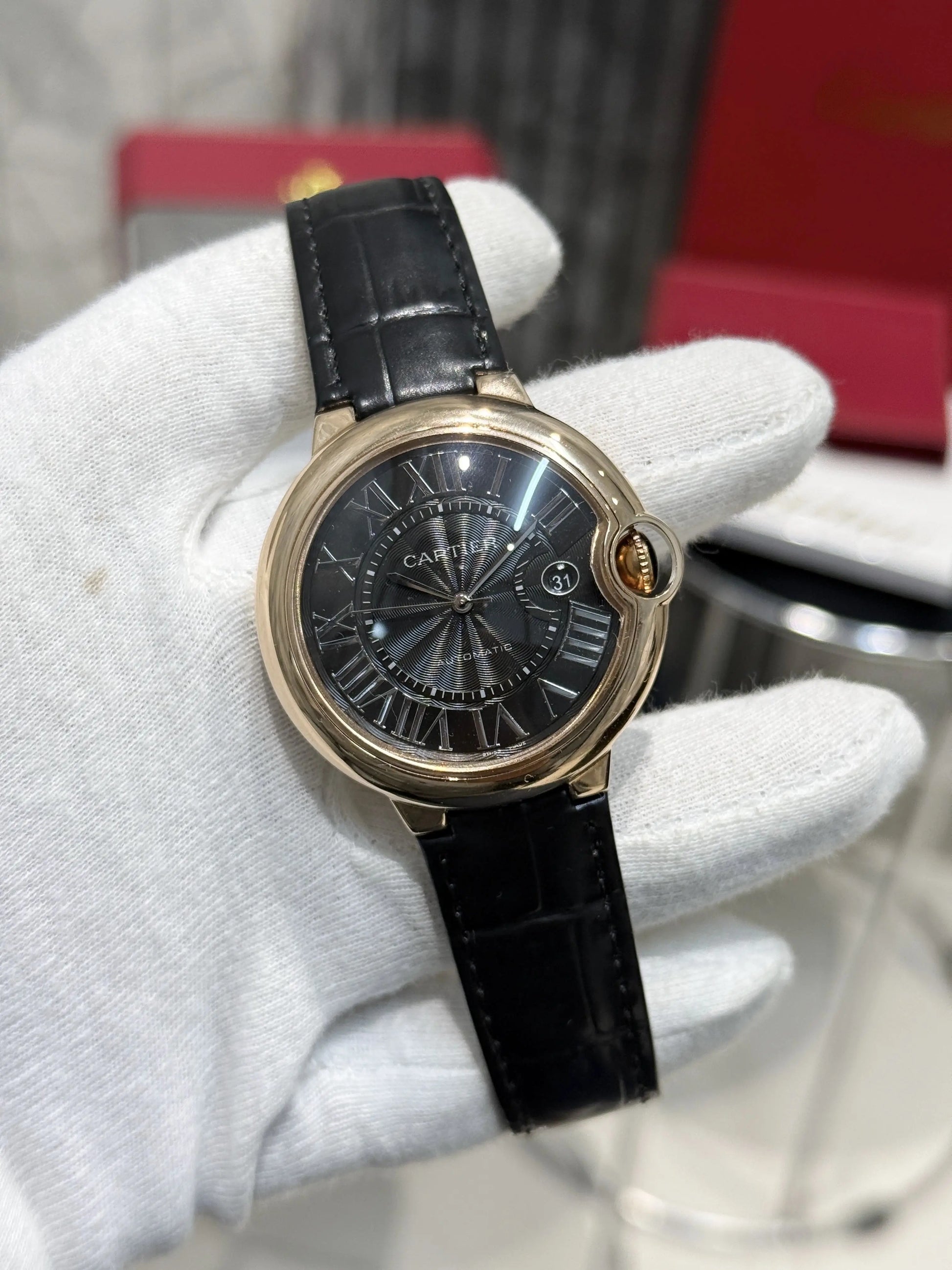 CARTIER BALLON BLACK ROSEGOLD WITH CROCO STRAP