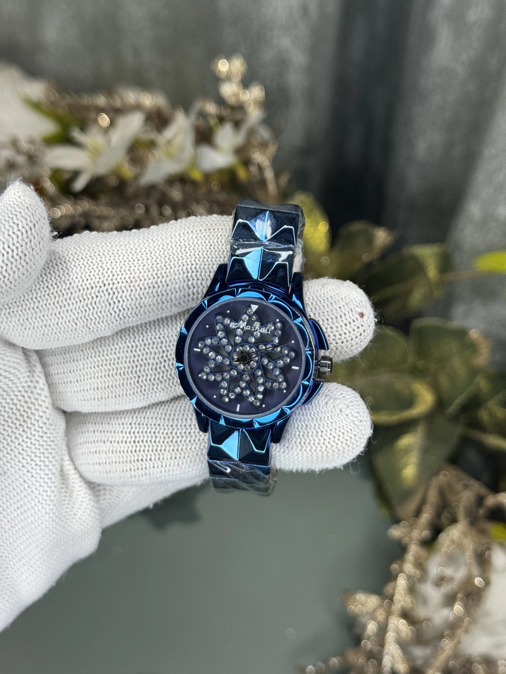 Mashali All Blue Rotating Floral Purple Premium Watch