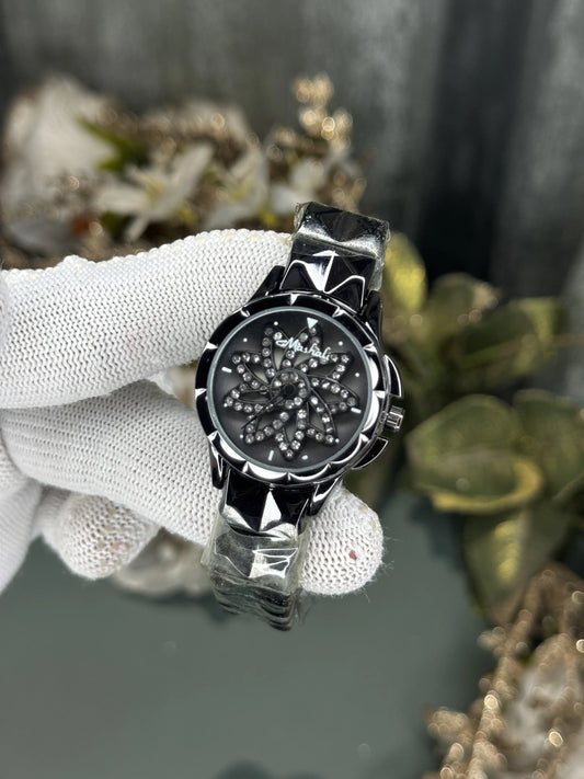 Mashali All Black Rotating Floral  Premium Watch