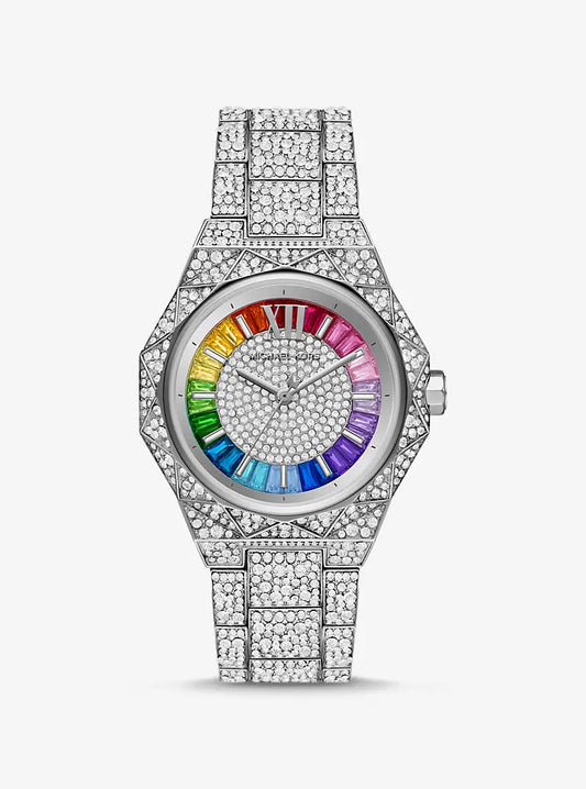 MICHAEL KORSPRIDE Limited-Edition Oversized Raquel Rainbow Pavé Silver-Tone Watch