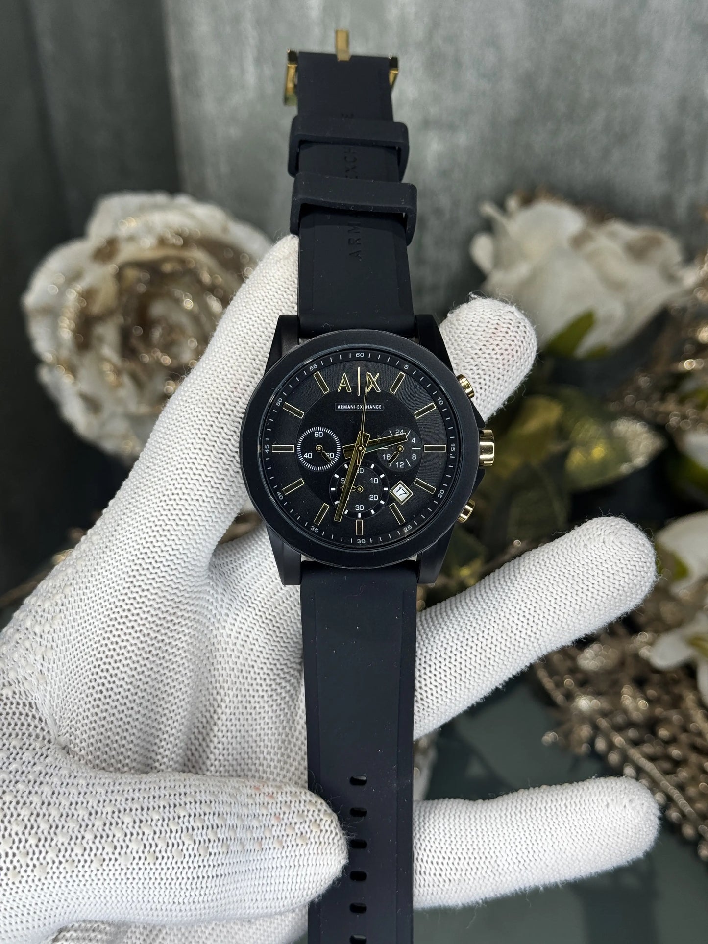 Arman i Exchange All Black With Gold Chronograph Watch