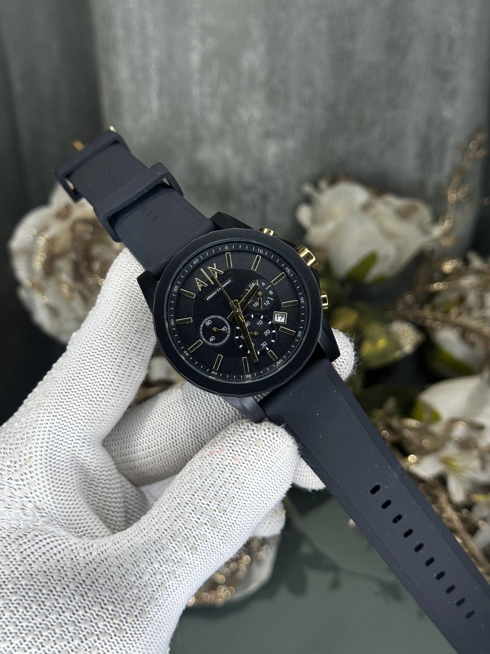 Arman i Exchange All Black With Gold Chronograph Watch