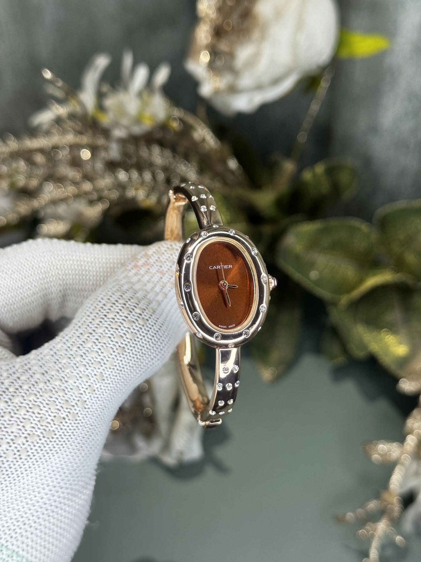 Cartier Bangle Copper Brown Diamond Studded Premium Watch
