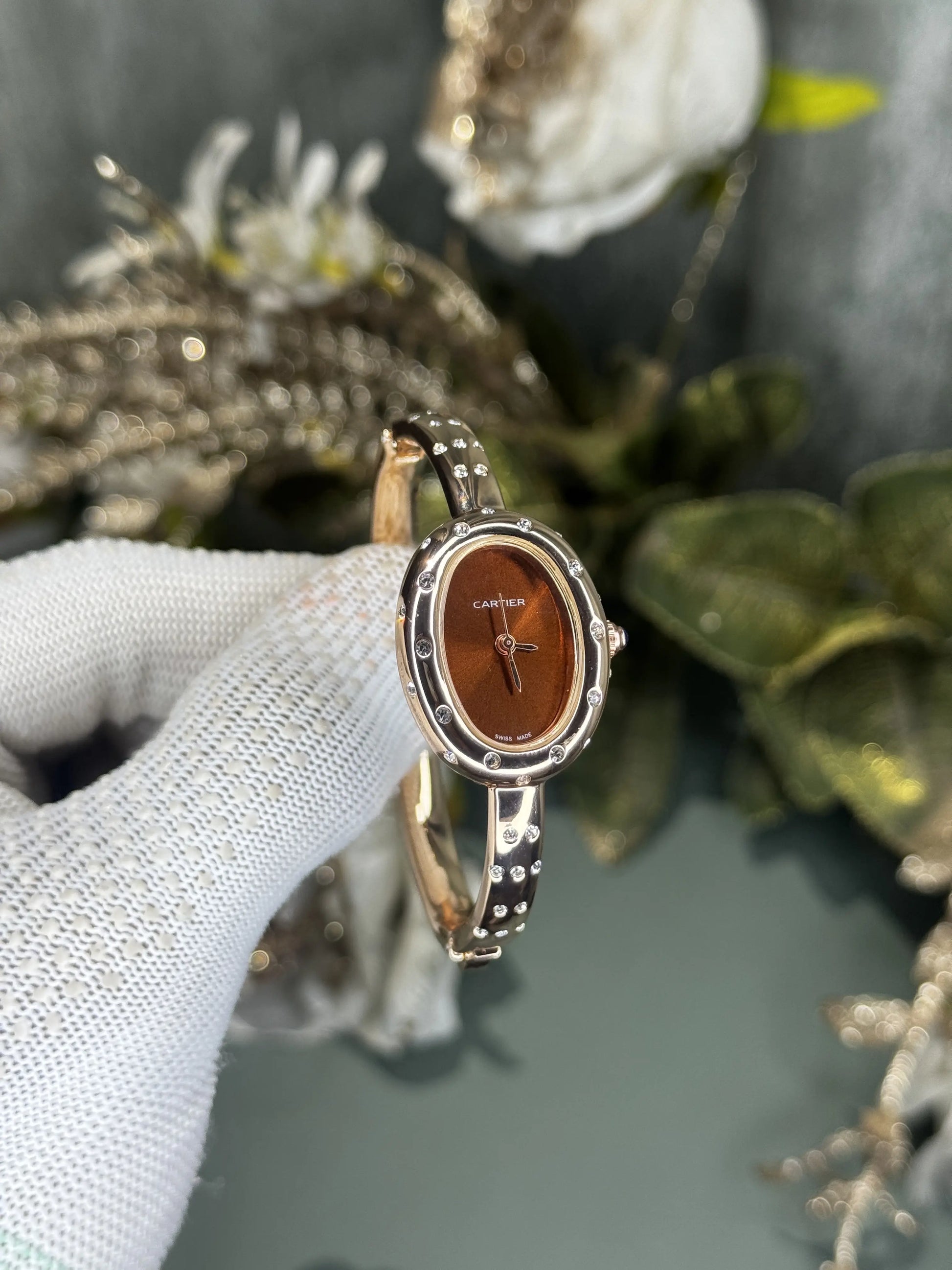 Cartier Bangle Copper Brown Diamond Studded Premium Watch