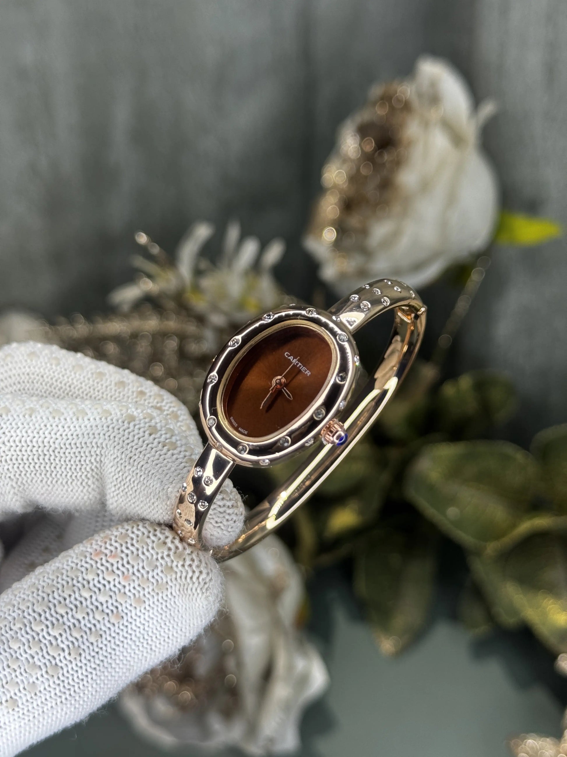 Cartier Bangle Copper Brown Diamond Studded Premium Watch