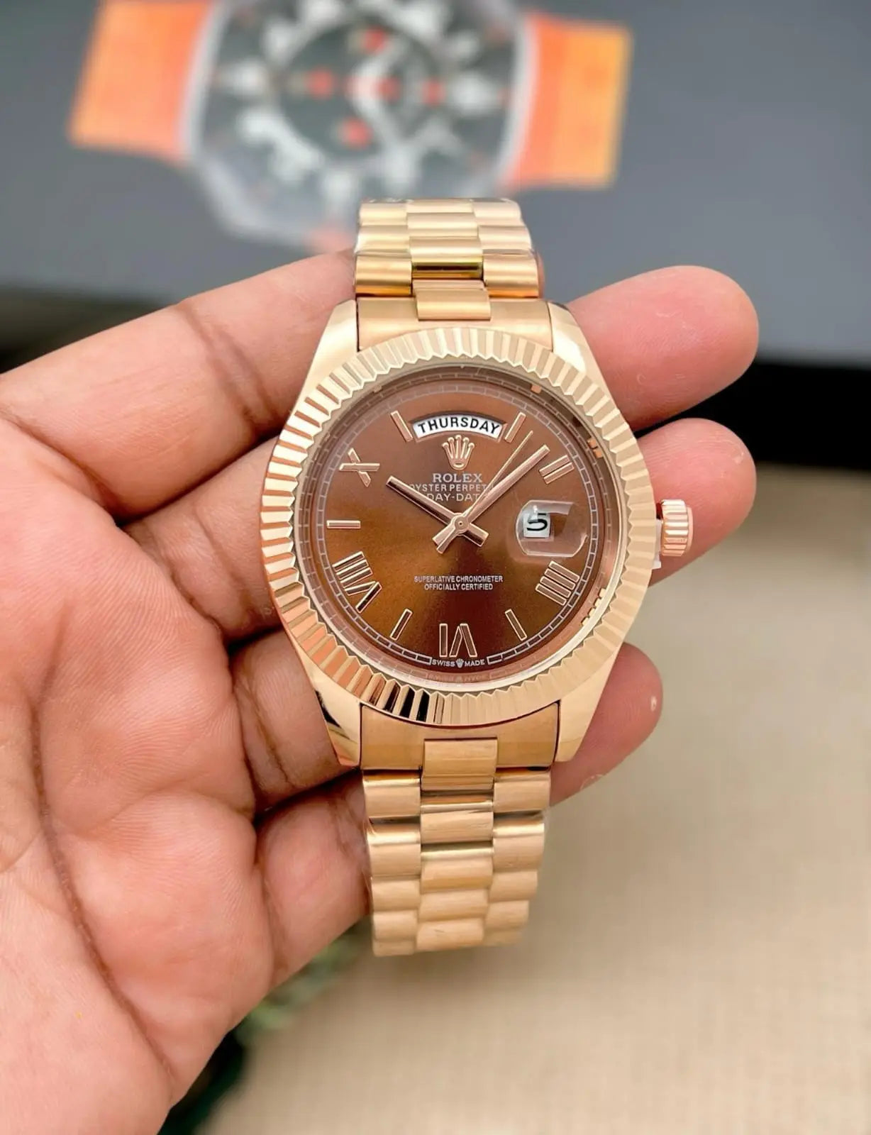 rolex day date brown