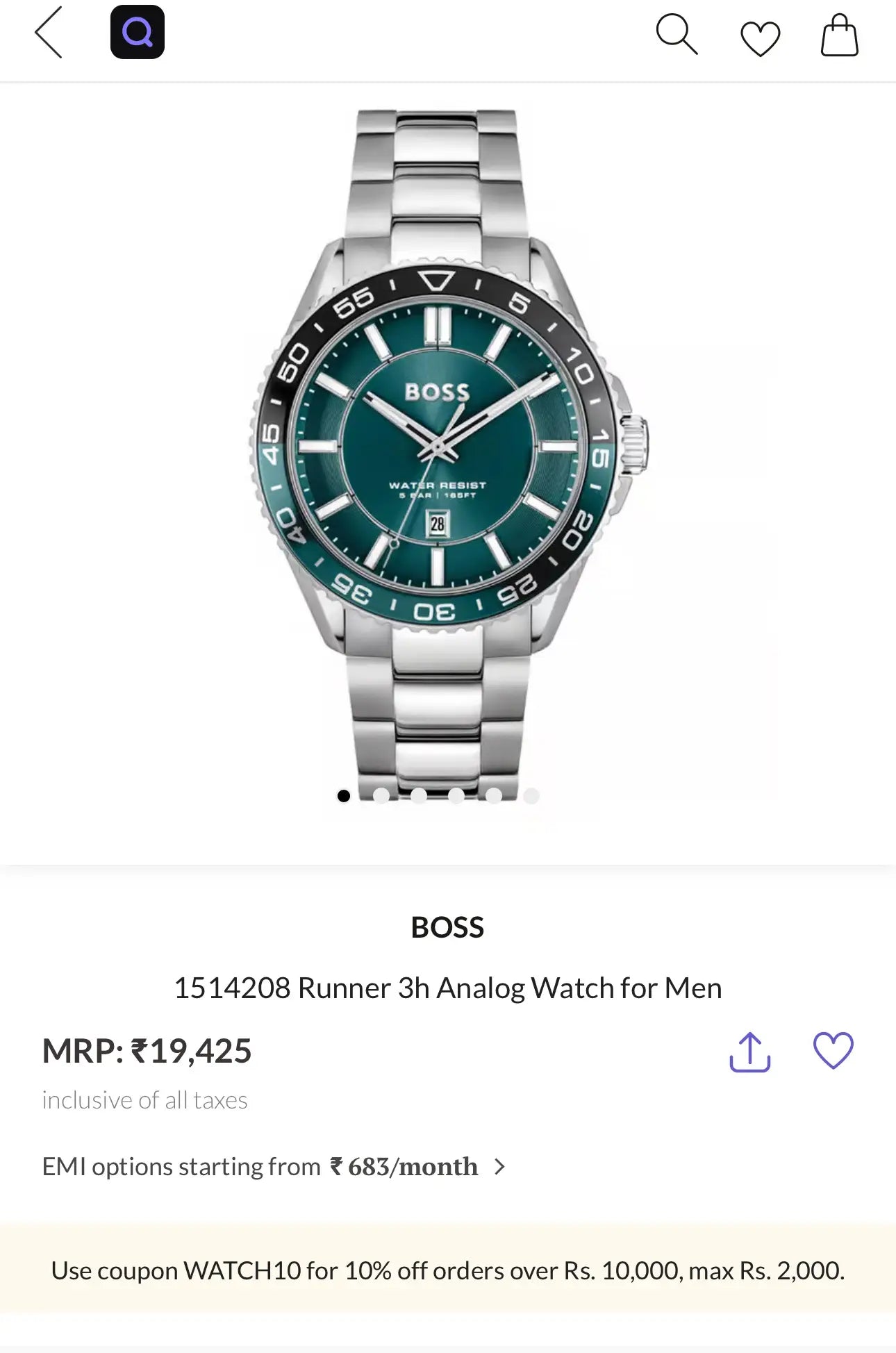 Hugo Boss Runner Silver Green Premium Watch