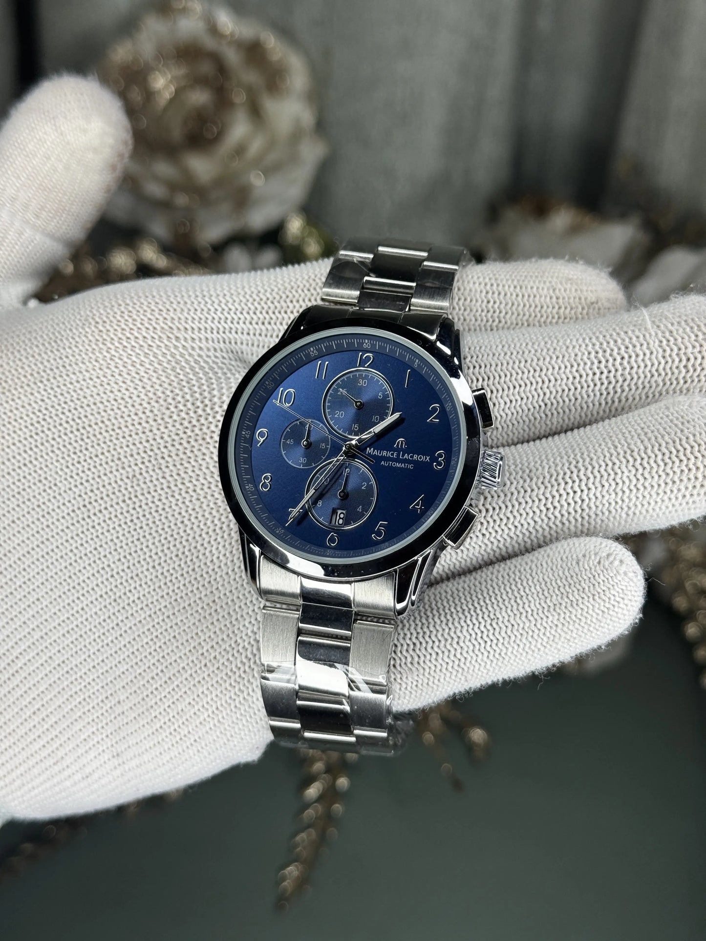 Maurice Lacroix Silver Blue Premium Chronograph Watch