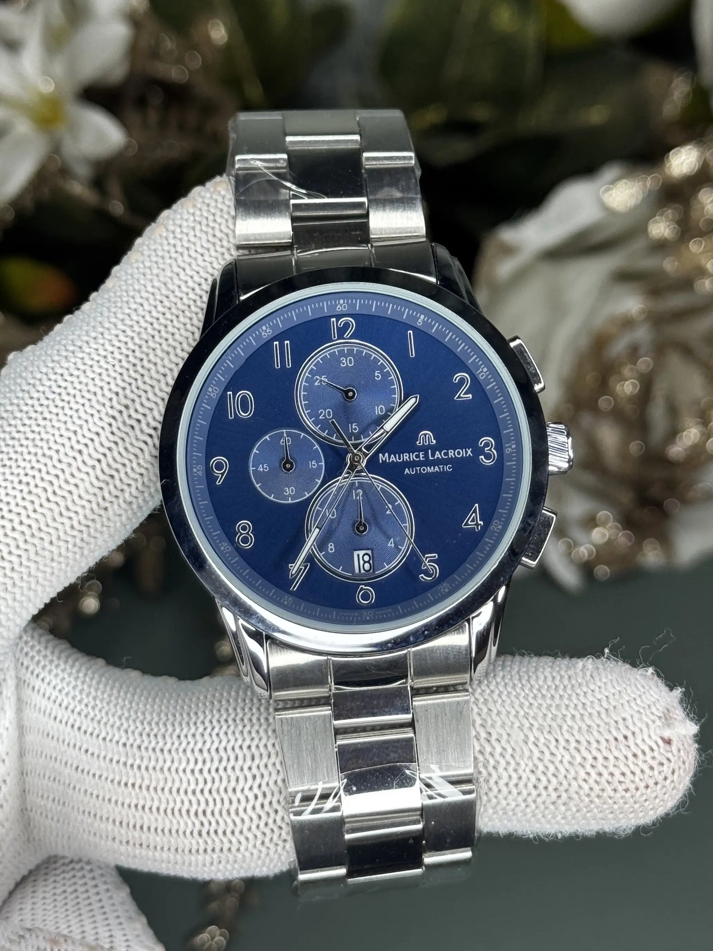 Maurice Lacroix Silver Blue Premium Chronograph Watch