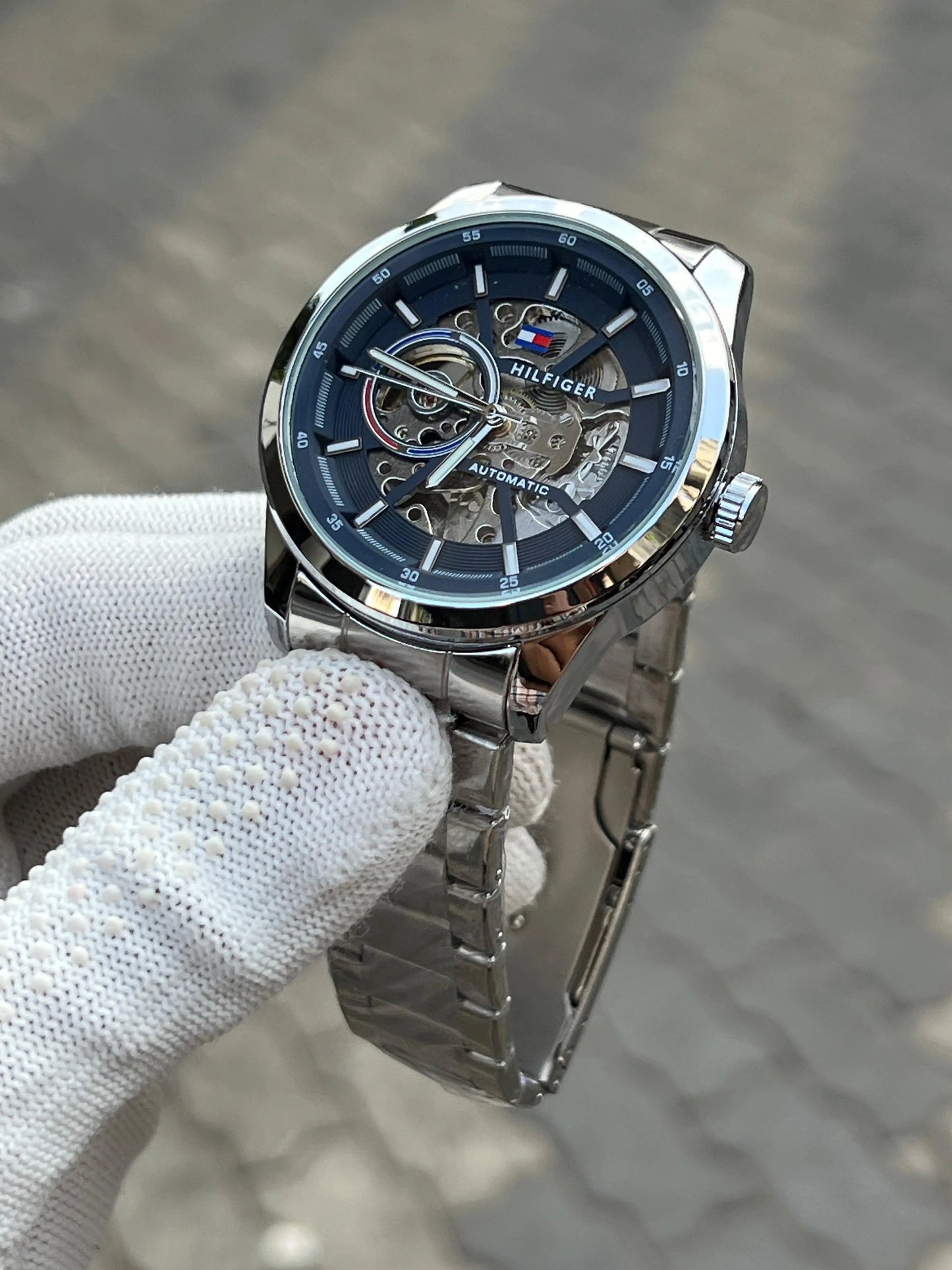 Tommy Hilfige r Automatic Chain Silver Blue