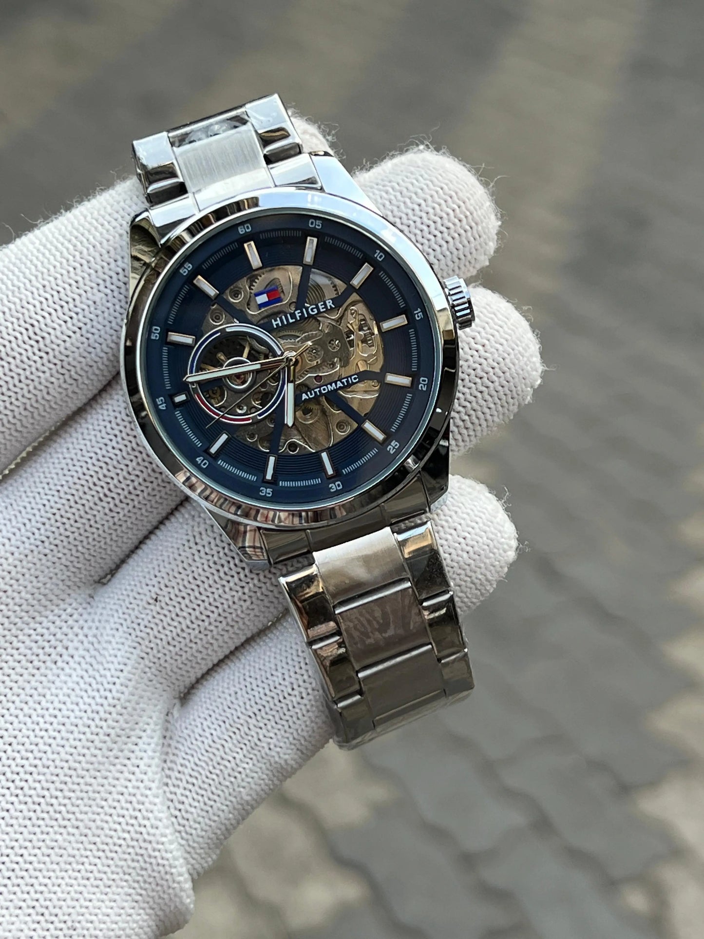 Tommy Hilfige r Automatic Chain Silver Blue