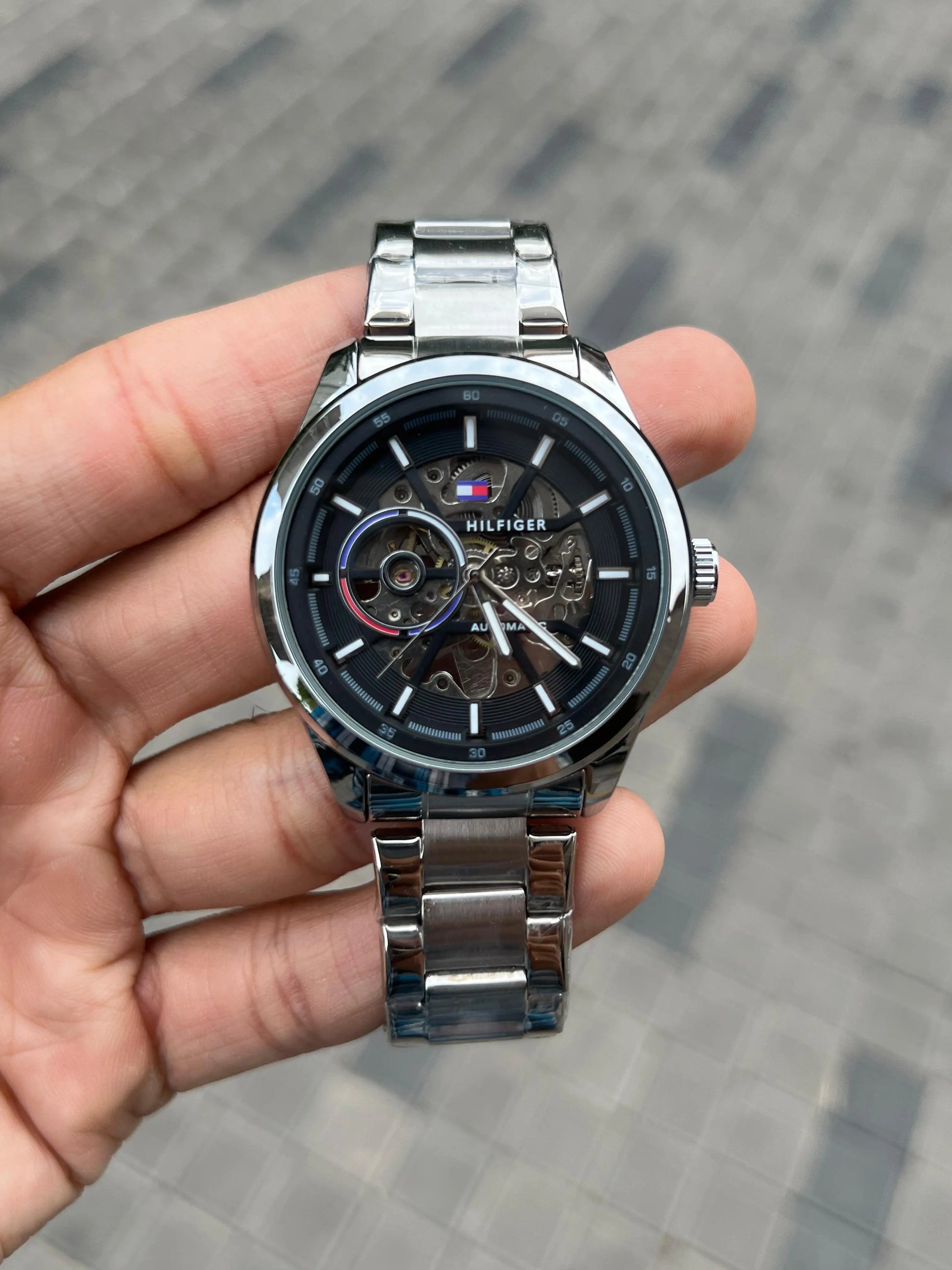 Tommy Hilfige r Automatic Chain Silver Black