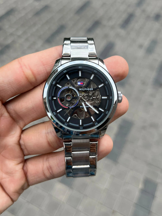 Tommy Hilfige r Automatic Chain Silver Black