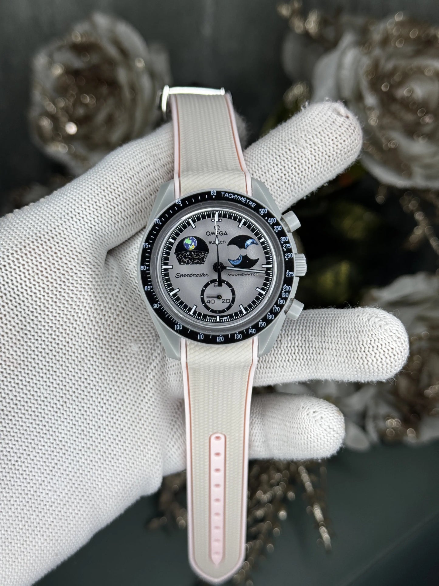 Omeg a x Swatch Grey Pink Chronograph Premium Watch