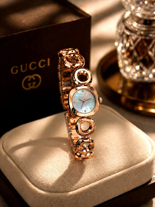 Gucci blue dial rose gold bracelet chain ladies watch