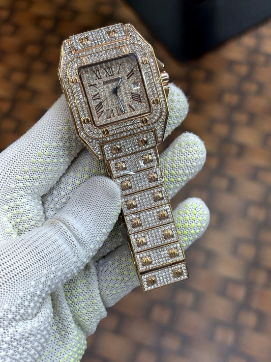 Cartier Santos luxury diamond rose gold dial stainless Steel Rose gold plated watch