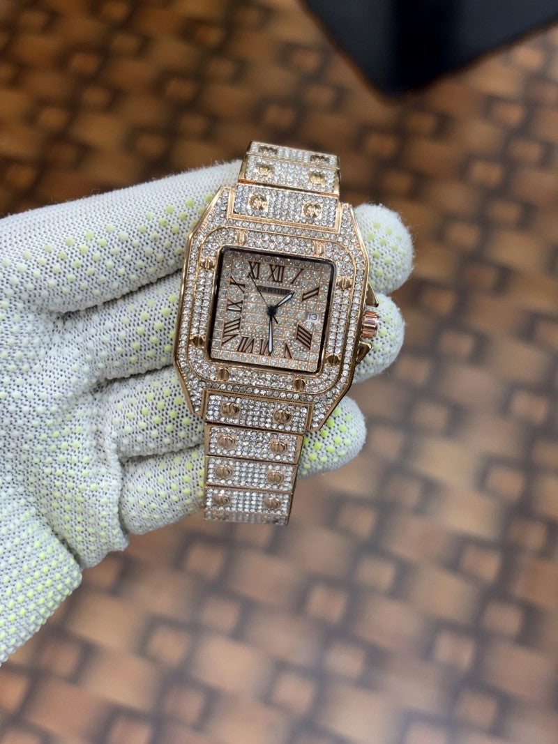 Cartier Santos luxury diamond rose gold dial stainless Steel Rose gold plated watch