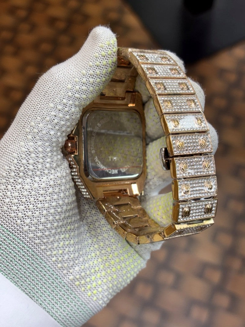 Cartier Santos luxury diamond rose gold dial stainless Steel Rose gold plated watch