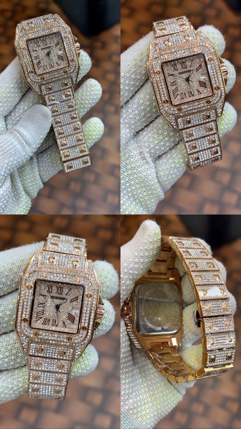 Cartier Santos luxury diamond rose gold dial stainless Steel Rose gold plated watch