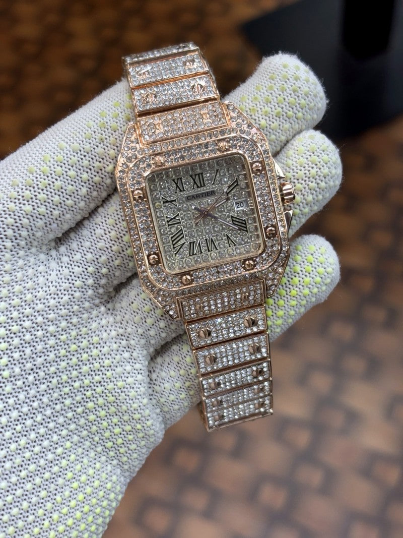 Cartier Santos luxury diamond stainless Steel Rose gold plated watch