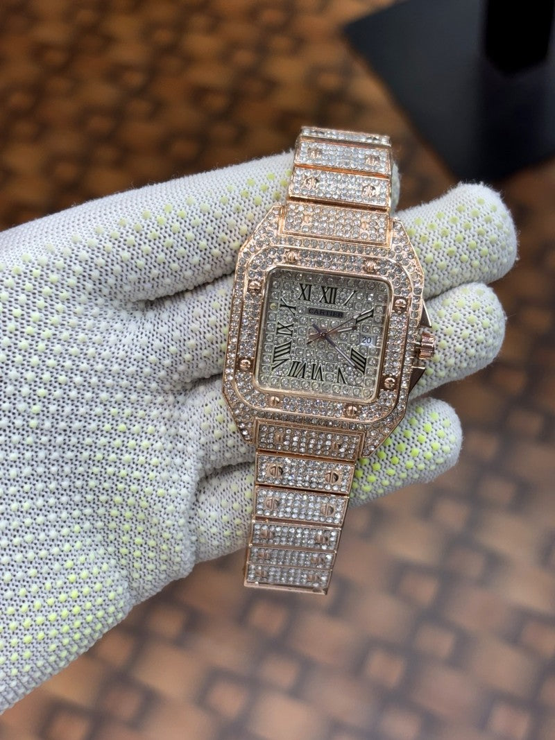 Cartier Santos luxury diamond stainless Steel Rose gold plated watch