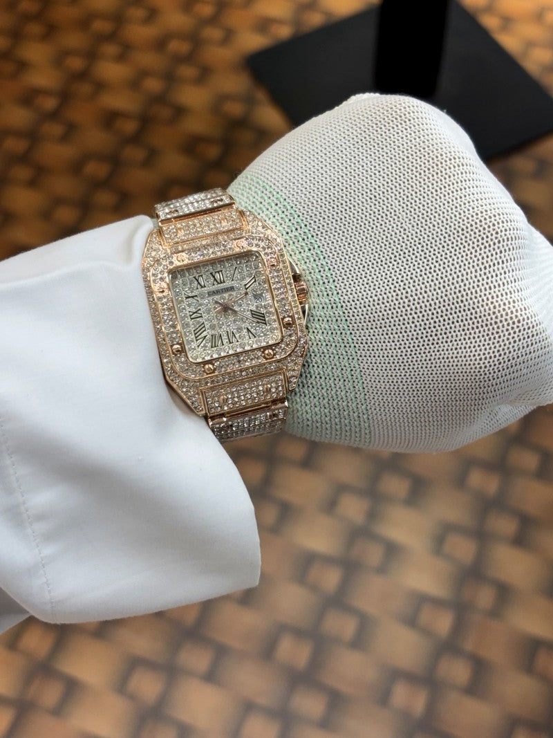 Cartier Santos luxury diamond stainless Steel Rose gold plated watch
