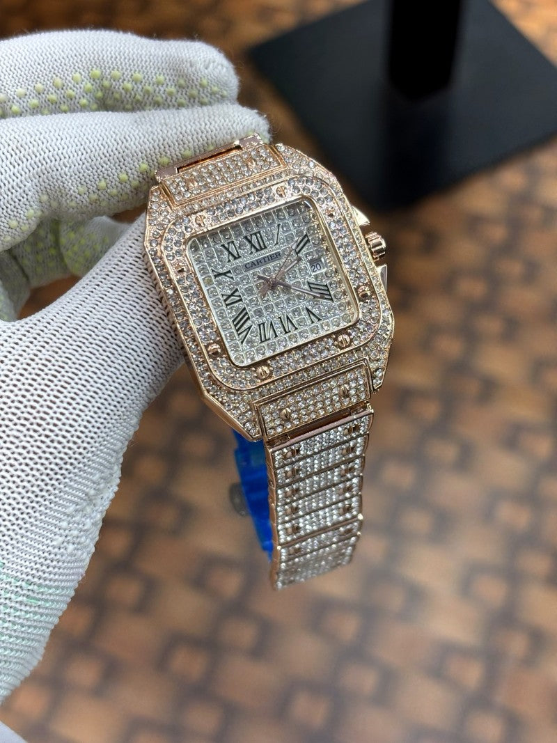 Cartier Santos luxury diamond stainless Steel Rose gold plated watch