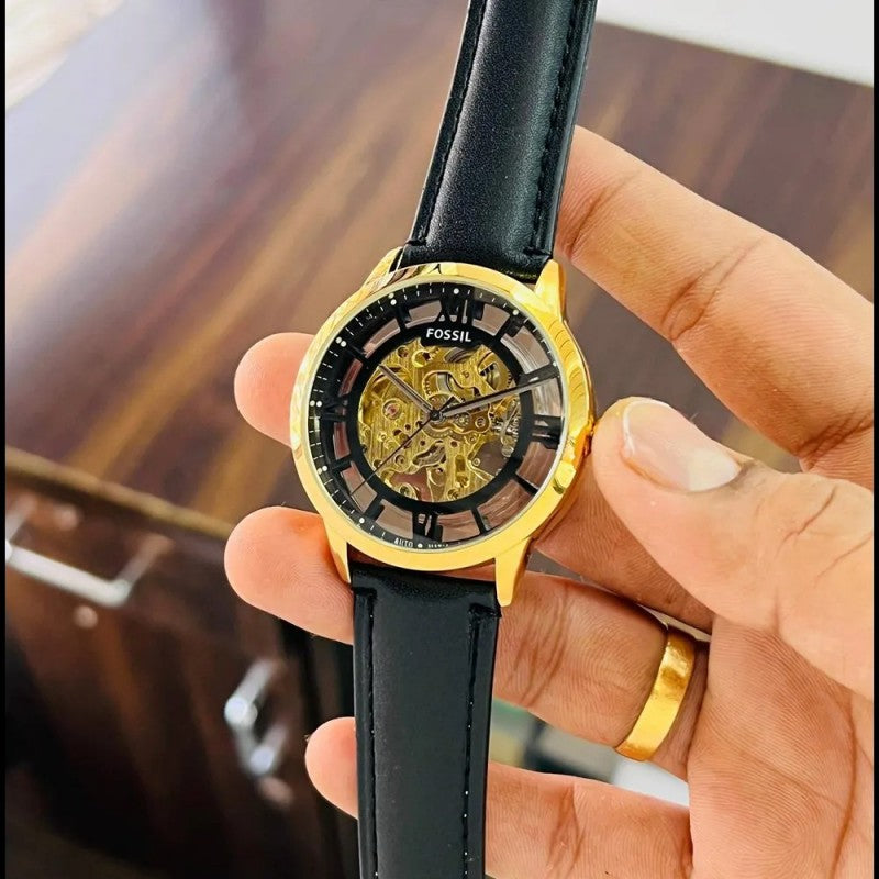 fossil,automatic wristwatch townsman black and gold