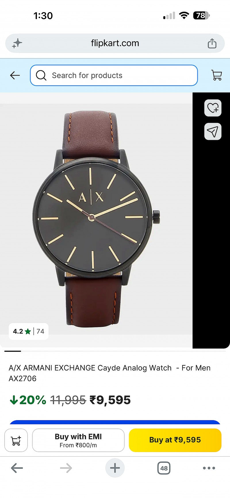 A X Armani Exchange Cayde men s analog watch