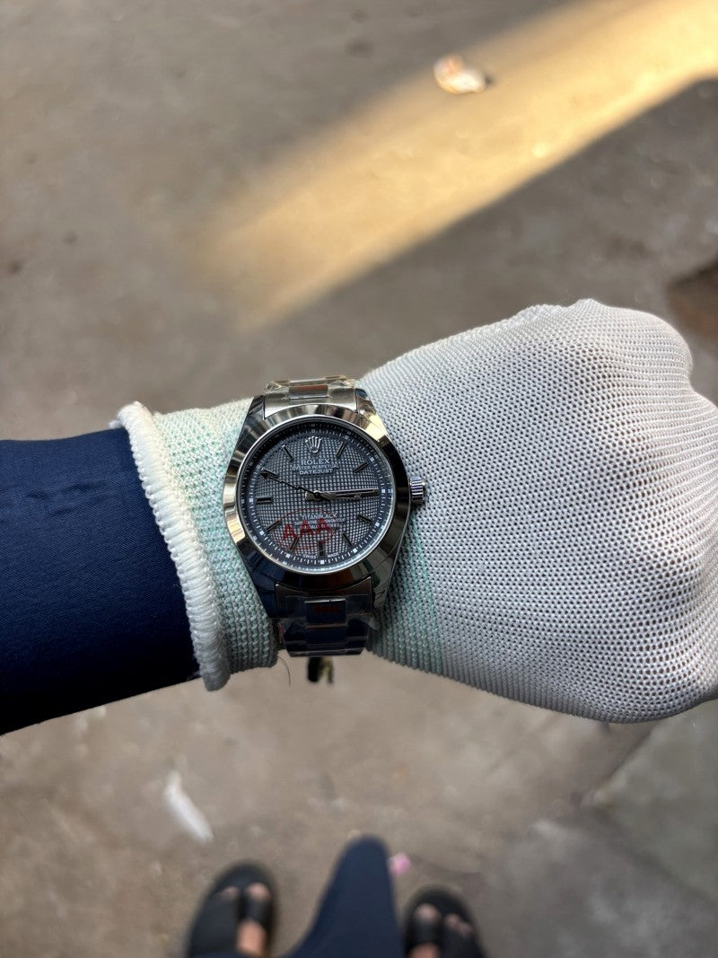 Rolex datejust style slate grey grid dial smooth sweep quartz m1