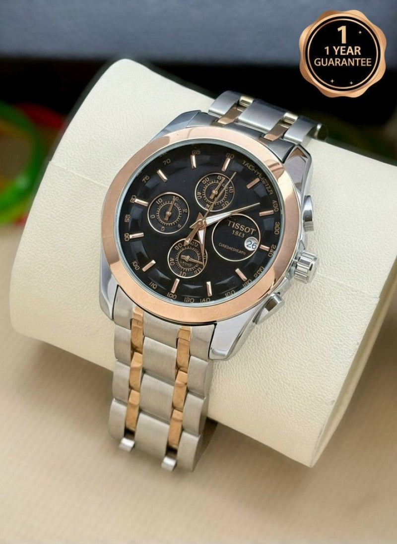 Tissot_1853 black dial with rosegold bezel two tone strap